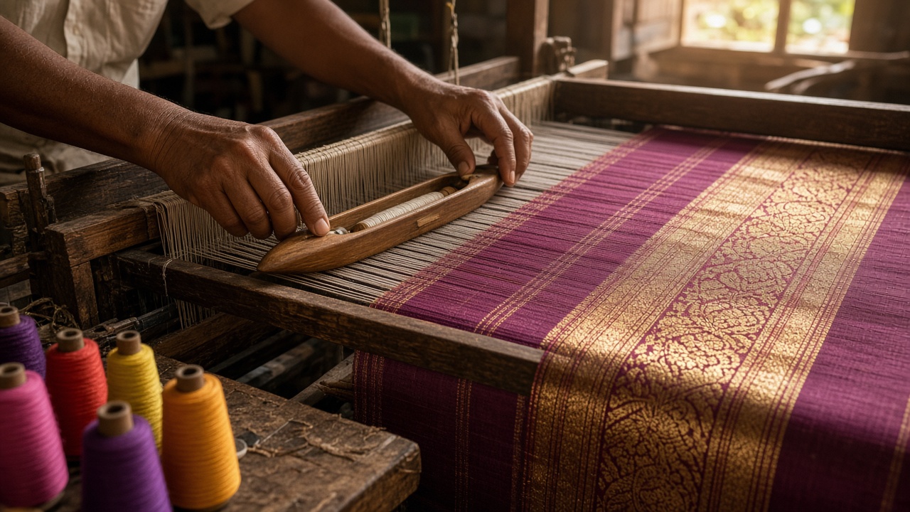 Handloom silk saree weaving in Elampilai